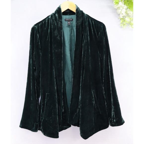 Eileen Fisher Women's Velvet Shawl-Collar Open Front Kimono Jacket Green Sz M - Picture 1 of 8